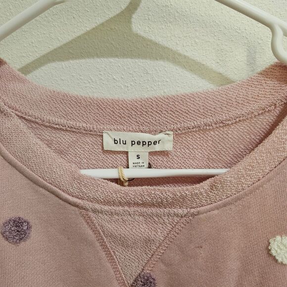 Blu Pepper Pink Polka Dot Textured Long Sleeve Casual Sweater‎ Size S - Picture 2 of 8